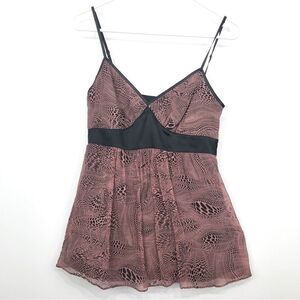 Express Black Mauve Silk Graphic Design Chiffon Baby Doll Tank Blouse